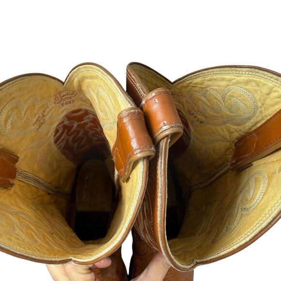 Justin Cowboy Western Boots Vintage Lizard Men’s 10.5 D Orange Camel Tan Leather - Picture 12 of 12
